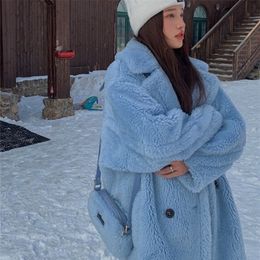Women's Fur Faux Bella Women Winter Warm Long Coat Sleeve Female Thick Teddy Bear Casual Loose Oversize Outwears 221006