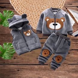 Clothing Sets Baby Boys And Girls Clothing Set Fleece Children Hooded Outerwear Tops Pants 3PCS Outfits Kids Toddler Warm Costume Suit 221007