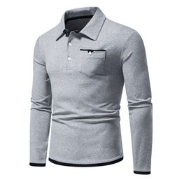 Men's Polos Men Tshirt Spring And Autumn Lapel Business Long Sleeve Solid Men Tshirt Korean Fashion Clothing Men Clothing 221006