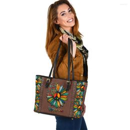 Evening Bags Hippie Soul Brand Design Hand For Women 2022 Luxury Handbags Colourful Sunflower Pattern Casual Pu Crossbody Bag Female