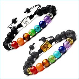 Beaded Strands Yoga Handmade 7 Chakra Tree Of Life Charm Bracelets Lava Stones Mticolor Beads Rope Bracelet Women Men Bangles 99 L2 Dhwrb