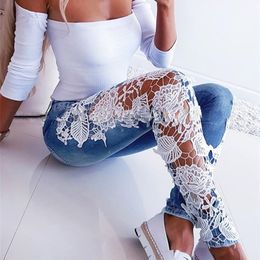 Women's Jeans Lace Floral Crochet Hollow-Out Autumn Women Elegant Sexy Denim Pencil Skinny 221007