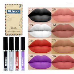 Lip Gloss 4pc Lipsticks Set Halloween Lipgloss Black White Matte Tint Waterproof Non-stick Cup Liquid Lipstick Lips Makeup