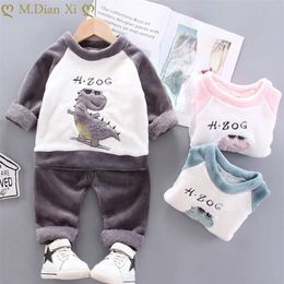 Giyim Setleri Kış Pijamaları Erkekler Bebek Kız Giysileri Çocuk Moda Karikatür Kalın T-Shirt Pantolon 2 PCS/Setler Bebek Çocuk Placie 221007