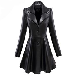 Women's Jackets Nerazzurri Fit and flare faux leather coat notched lapel long sleeve puff Skirted Black Elegant blazer slim fit 221007