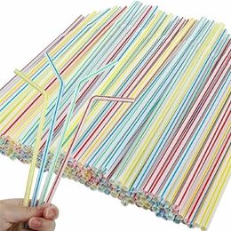 Disposable Cups Straws 500pcs Plastic Drinking Flexible 8.2inch Long Stripes Multiple Colours for Juice Party Milkshake Cocktail Milk 221007