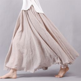 Skirts Women Linen Cotton Long Elastic Waist Pleated Maxi Beach Boho Vintage Summer Faldas Saia 221007