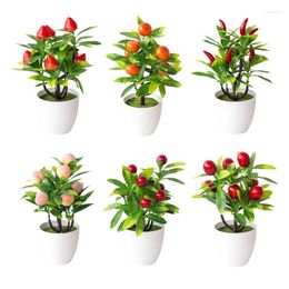 Decorative Flowers H051 Artificial Potted Plants Fake Pepper Strawberry Orange Peach Bonsai Pot Ornaments Office Home Garden Decoration