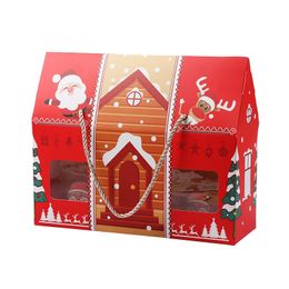 Red Handle Christmas Gift Box New Year Party Decoration For Cookie Candy Nougat Packaging Santa Claus Favour LX5169