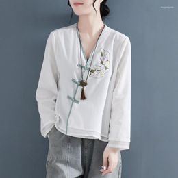 Ethnic Clothing Traditional Chinese Women Tops Retro Casual Solid Linen Set Breathable Tai Chi Hanfu Full Sleeve Buckle Oriental KK4380