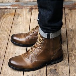 Boots 2022 Men Autumn Exquisite Zip Ankle Handmade Round Toe Low Heel Males Shoes Fashion Leather Concise Leisure Design 221007