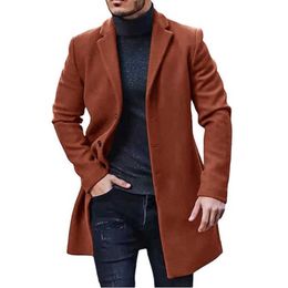 Men's Fur Faux Fur New 2022 Fashion Men's Woolen Coats Solid Color Single Breasted Lapel Long Sleeve Wool Coat Jacket Autumn Winter Casual Overcoat T221007