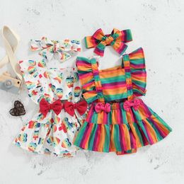 Rompers 2 Piece Toddler Baby Girl Clothes Rainbow Cartoon Printed Jumpsuit Summer Sleeveless Bodysuit Sunsuit Outfits Headband J220922