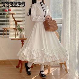 Skirts Japanese Solid Colour Double Layer Vintage French Ruffled A-line Hepburn Style Black White Half Female Long 221007