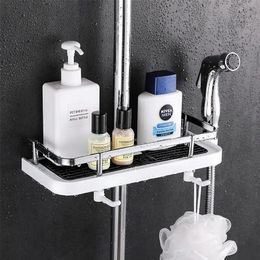 Bathroom Shelves Shower Storage Rack Organiser Pole Shampoo Tray Stand Single Tier No Drilling Lifting Rod Head Holder 221007