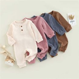 Rompers Toddler Newborn Girl Boy Rompers Solid Colour Knitted Casual Button Crew Neck Long Sleeves Jumpsuit Spring Autumn Outfits J220922