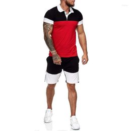 Men's Tracksuits Men's Color-blocking Stitching Sports Suit Men's Spring And Summer Lapel Shirt Shorts 2-piece Set Two Piece