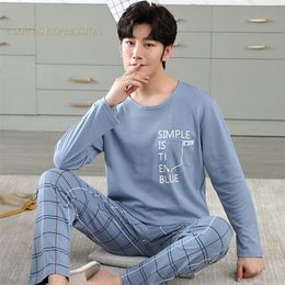 Men's Sleepwear Brand Autumn Cotton Pajamas Letter Striped Cartoon Pajama Sets Casual Lounge Suits Pyjamas Plus Size 3XL Pijama 221007