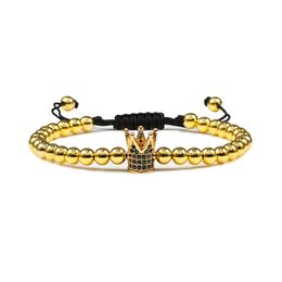 Classical Handmade Braiding Bracelet Crown Cube Luxury 5mm Copper Bead Stone Beaded Charm Adjustable Men Trendy Bracelet Jewelry