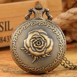 Pocket Watches Exquisite Rose Retro Quartz Arabic Numerals Dial Alloy Slim Chain Pendant Steampunk Clock Practical Gift For Mom