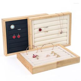 Home Decor Beige Velvet Jewelry Tray Jewellery Organizer Storage Box Watch Holder Necklace Ring Earring Pendant Stand Series