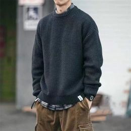 Mens Sweaters Mens Solid Colour Loose Knitted Sweater Autumn Fashion Harajuku Long Sleeved Shirt Large Size Mens Jumpers Round Neck Top M2XL 221007