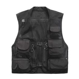 Men's Vests Plus Size Multi Pockets Men Summer Mesh Breathable Pography Waistcoat Reporter Director Casual Work Uniform VT-121 221008