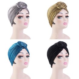 Ladies Metallic Elastic Turban Cap Vintage Shiny Hijabs Head Wrap Beanie Hat Muslim Bandana Bonnet Headwear Hair Accessories