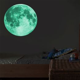 Wall Stickers 30cm Luminous Moon 3D Wall Sticker For Kids Room Living Room Decor Bedroom Decoration Home Decals Glow In The Dark Wallpaper 221008