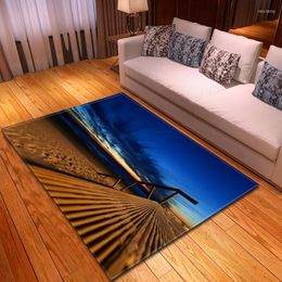 Carpets Beach Scenery 3D For Living Room Bedroom Area Rugs Soft Flannel Home Textile Rug Child Beautiful Play Large Carpet