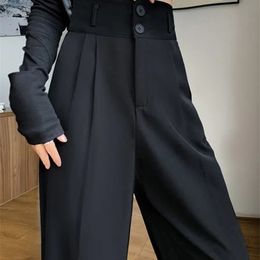 Womens Pants Capris Yitimoky Black Suit Pants for Women Korean 2 Buttons Wide Leg Trousers Vintage Streetwear High Fashion Office Ladies Work Pants 221007