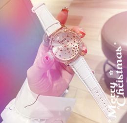 Luxury Womens Star Heart Shape Watch Genuine Leather Belt Clock Quartz Imported Movement Imported Crystal Mirror Diamonds Gifts Wristwatches Montre de Luxe