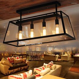 Pendant Lamps Retro Vintage Glass Box Lights Fixture Loft Industrial American Cafe Bar Kitchen Room Counter Hanging Lamp Wrought Iron