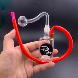 Wholesale Mini Thick heady Square water dab rig bong pipe with Clear 10mm male Glass oil burner bowl and Colourful silicone straw