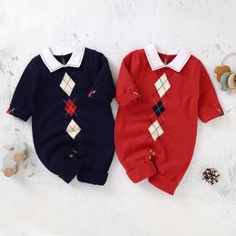 Rompers 018M Baby Autumn Winter Clothes Newborn Baby Boys Gentleman Romper Long Sleeve Cotton Knitted Jumpsuits Outfit J220922