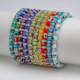 S3237 Fashion Jewellery Strands Evil Eye Glass Beads Bracelets For Women Elastic Colourful Beaded Blue Eyes Bracelet