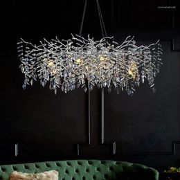 Chandeliers Modern Design Luxury Crystal Led Chandelier Long Silver Tree Branch Lustre Pendant Lights For Villa Living Room Dining Lamp