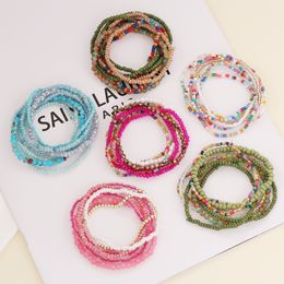 S3236 Bohemian Fashion Jewellery Elastic Strands Multi Layer Beaded Bracelet Colourful Beads Bracelets