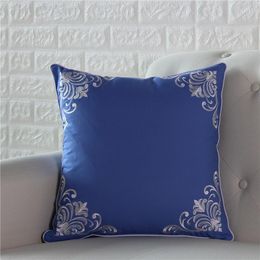 Pillow 45x45cm Vintage Blue Waist Case Cover Sofa Embroidered Chair Backrest Lumbar Pillowcase