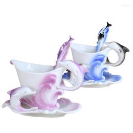 Mugs Coffee Cup Gift Enamel Porcelain Dolphin Dish Hand Painted 3D Animal Ceramic Office Tea