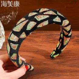 Headbands Haimeikang Snake pattern Sequin Headband Vintage Hairbands Bezel Turban Women Girls Hair Accessories Hair Hoop Headwear Fashion T221007