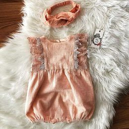 Rompers 2022 Baby Summer Clothing 2PCS Newborn Kids Baby Girl Clothes Lace Cotton Sleeveless Romper Jumpsuit Solid Pink Outfits J220922