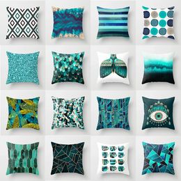 Pillow Case Floral Pattern Pillowcase Blue Green Geometric Butterfly Cushion Cover Home Sofa Bedroom Decor 60x60cm45x45cm
