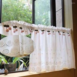 Curtain Cute Pink Cherry White Pure Cotton Embroiderey Kitchen/Bathroom /Cupboard Decorative Dust-proof Small Curtains