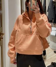 L-women Sport Hoodies Sweatshirts Jacket Half Zipper Yoga Coat Clothes Quick Dry Fitness Outfits Running Thumb Hole Sportwear Gym Workout Over Sized