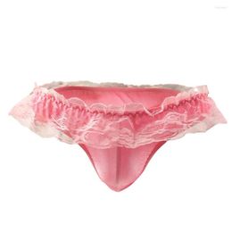 Underpants Erotic Lingerie Men Sexy Convex Pouch Underwear Briefs Elasticity Comfortable Lace Skirt T-Pants Thong Panties