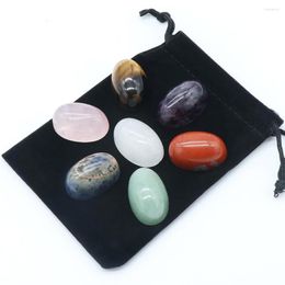 Decorative Figurines 7 Chakra Natural Stones Thumb Worry Stone Massage Engraved Wicca Reiki Spiritual Therapy Minerales Ornaments Home
