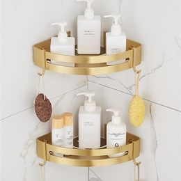Bathroom Shelves Corner Shelf Wall Mounted Brushed Gold Aluminium Shower Shampoo Holder shelf 221007