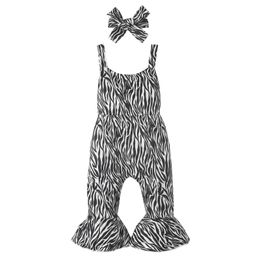 Rompers Baby Girls Summer Romper With Headband Sleeveless Shoulder Straps Zebra Pattern Long Stretch Pants Romper Jumpsuit J220922