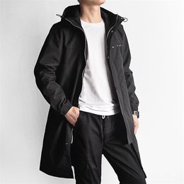 Men s Trench Coats Plus Size Long Coat Spring Autumn Black Grey Windbreaker Men Hooded Jacket Casual Outfits 6XL 7XL 8XL 221007